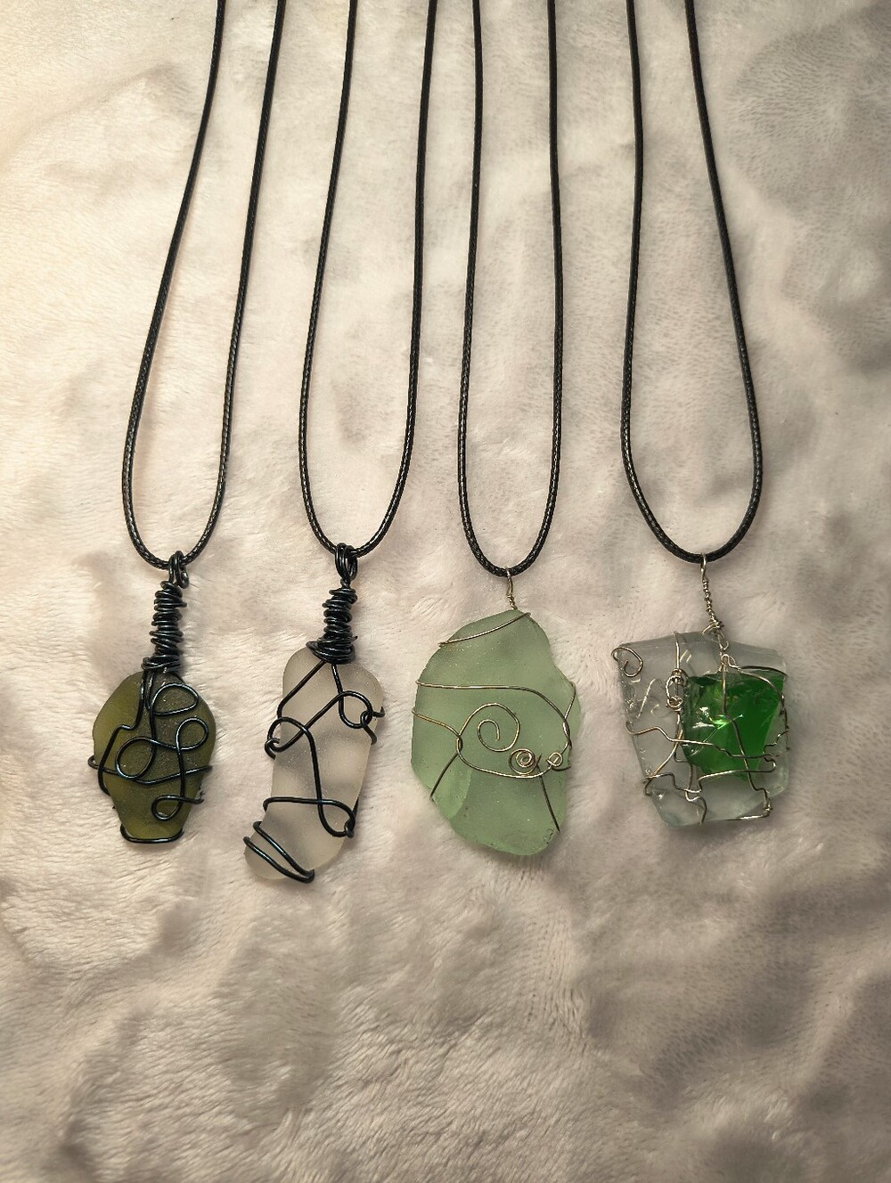 Wire Wrapped Handmade Sea Glass Pendant Necklaces Bundle -4